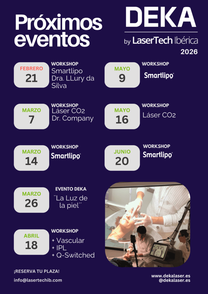 CALENDARIO WORKSHOPS 2026, talleres y formacion medicina estetica gratuita Madrid 2026 DEKA